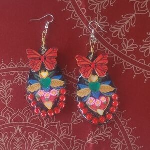 Vibrant Multicolor Butterfly and Heart Earrings